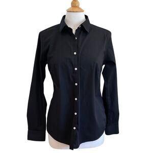 Lands' End Black Wrinkle Free Button Down Long Sleeve Shirt, Size 12